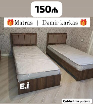 dəmir kravatlar: Yeni, Təknəfərlik çarpayı, Bazasız, Matras ilə, Siyirməsiz