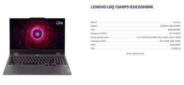 Lenovo: Lenovo LOQ seriyalı noutbuk - 15.6" ekran, nazik çərçivə, yuxarı — 7