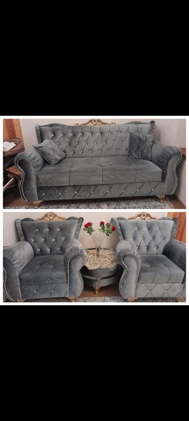 kreslo divan: Б/у, Классический диван, 2 кресла, Без подьемного механизма, Нераскладной