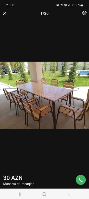 Bağ, çöl masa və oturacaq dəstləri: Yeni, Dördbucaq masa, 4 stul, Açılmayan, Stullar ilə, Taxta, Azərbaycan — 8
