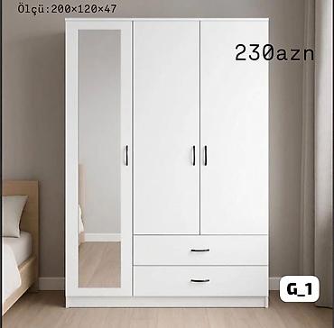 lovhe: Ağ rəngli 3 qapılı geyim şkafı - Ölçü: 200 × 120 × 47 sm (şəkildə — 1