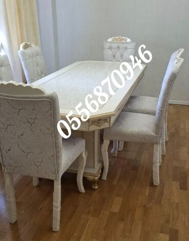 Masa və oturacaq dəstləri: Qonaq otağı üçün, Yeni, Açılmayan, Dördbucaq masa, 6 stul — 4