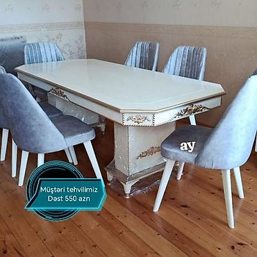 Klassik dizaynlı yemək otağı dəsti - Dəst: 1 böyük masa + 6 stul -