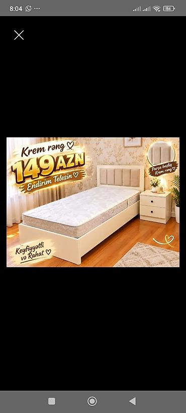 Krem rəng tək nəfərlik çarpayı dəsti - Rəng: krem - Yumşaq, parça