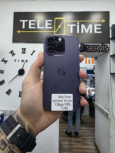 iphone xd: IPhone 14 Pro, 128 GB, Deep Purple, Zəmanət, Simsiz şarj, Face ID — 1
