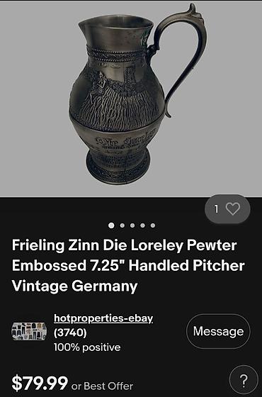 Other antiques: Bokal 95% kalaj Lorelaj Zinn Nemacka 1950g +. Bokal je napravljen od — 3