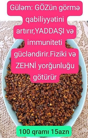 goyercin yemi: Məhsul: Güləm (perqa) Tərkibi: - Çiçək tozu - Arı südü - Bal — 2