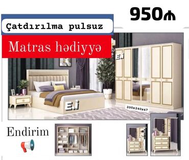 Divan və kreslo dəstləri: İkinəfərlik çarpayı, Dolab, Termo, 2 tumba, Yeni