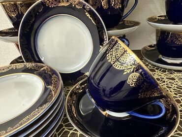 Стаканы: Антикварные чайные трио: чашки, блюдца, пирожковые тарелки ЛФЗ