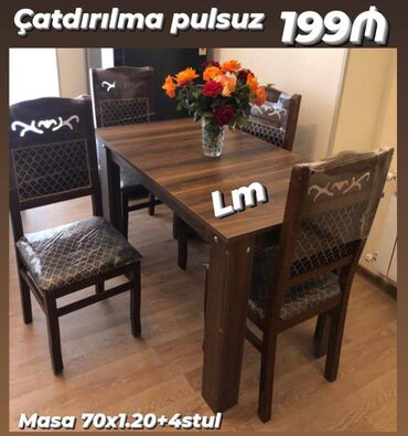 expigment 4 qiymeti: Masa + 4 stul dəsti Qiymət : 199₼ Masa ölçü: 70x1.20 🆘 RƏNG SEÇİMİ