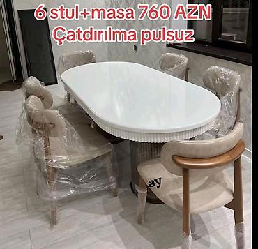 Yemək otağı dəsti: 1 masa + 6 stul - Masa: oval formalı, parlaq ağ lalafo.az -da Yemək otağı dəsti: 1 masa + 6 stul - Masa: oval formalı, parlaq ağ