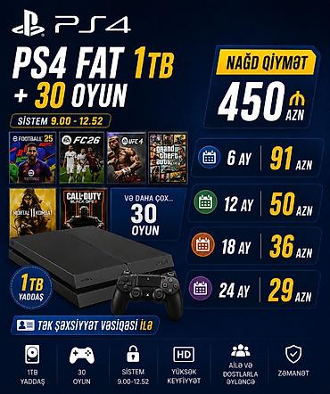 sony dvd: PS4 FAT oyun konsolu – 1TB yaddaş + 30 oyun paketi Xüsusiyyətlər: - — 1