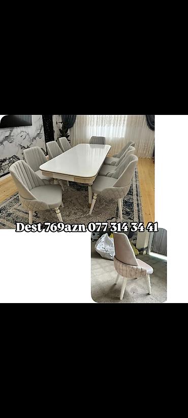 taxta bocka: Yemək otağı dəsti – 1 masa + 6 stul - Stil: müasir klassik - Rəng — 1