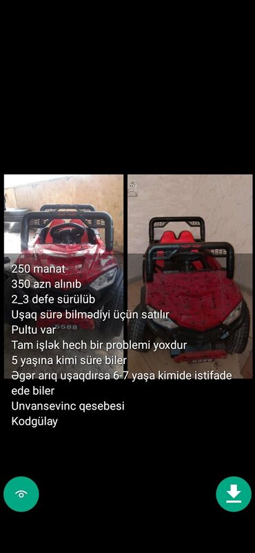 Uşaq üçün elektrik maşınları: Uşaq masinlari elektrikli masinlar matasikllar qiymetler melumatlar — 10