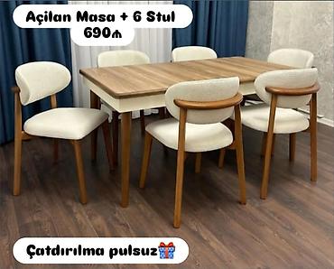 Açılan masa + 6 stul dəsti - Masa: açılıb-bağlana bilən mexanizm