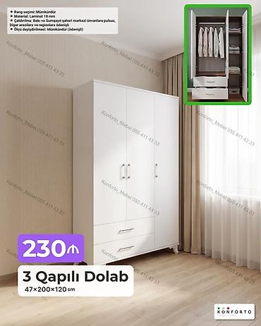 Mebel: 3 qapılı paltar dolabı - Ölçü: 47×200×120 sm - Material: 18 mm — 1