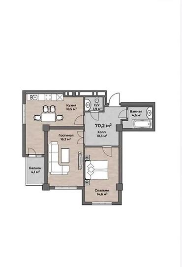 11: 2 комнаты, 70 м², Технопарк Элитка, 11 этаж, ПСО (под самоотделку) — 6