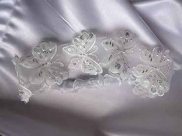 omaks gel: Uşaq üçün zərif baş bantı - Rəng: ağ - Material: şəffaf tül və atlas — 1