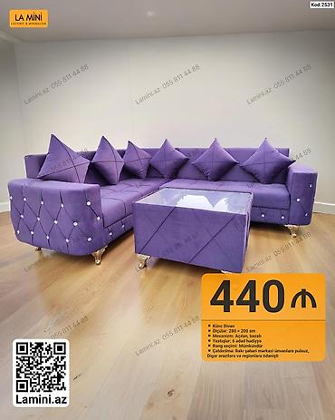 Mebel: Məhsul: Künc divan dəsti Xüsusiyyətlər: - Ölçülər: 280 × 200 sm - — 1