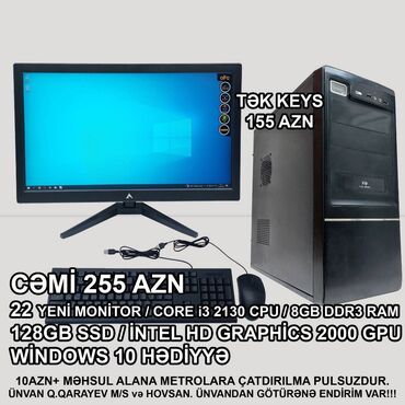 Masaüstü kompüterlər və iş stansiyaları: Masaüstü kompüter "qori ddr3 1155 h61/core i3 2130/8gb ram/128gb ssd"
