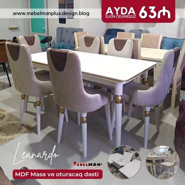 iş stolu: Qonaq otağı üçün, Yeni, Açılan, Dördbucaq masa, 6 stul, Azərbaycan