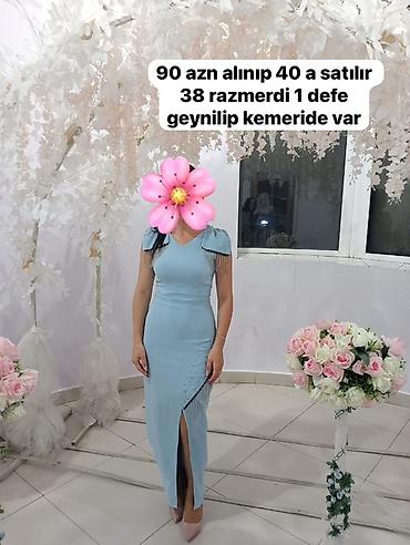 Qadın geyimləri: Mavi rəngli zərif ziyafət donu - Ölçü: 38 - Kəməri var - Model — 2