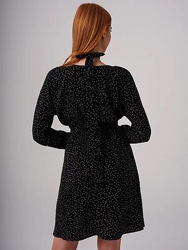 Повседневные платья: Ликвидация остатков. Платье в горошек с шарфом-цветок - Цвет и белый — 3