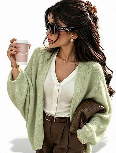 patike a: Ženski oversized kardigan – meko pletivo - Silueta: opušten — 3