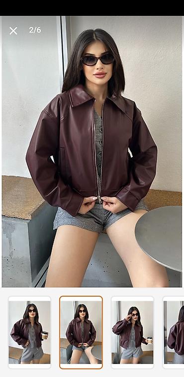 kisi deri kurtkalar: Qadınlar üçün qısa dəri görünümlü kurtka - Rəng: tünd bordo - Model — 4