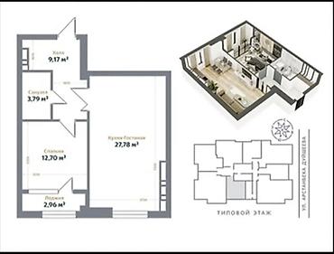 56: 2 комнаты, 56 м², Асанбай мкр Элитка, 14 этаж, ПСО (под самоотделку) — 6