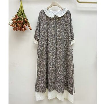 Повседневные платья: Свободное платье из хлопка и льна с короткими рукавами 🌿☘️ (Корейский