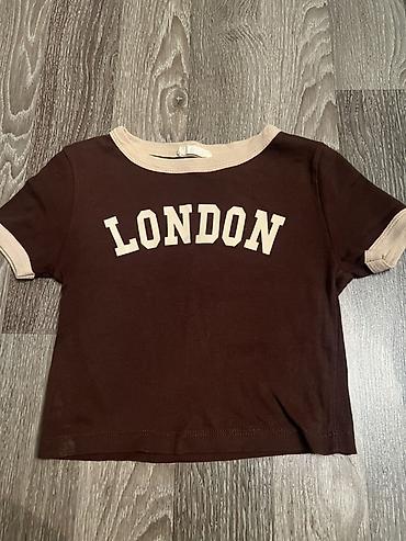Qısaqol qadın/kid t-shirt – “LONDON” yazılı - Rəng: tünd qəhvəyi, bej
