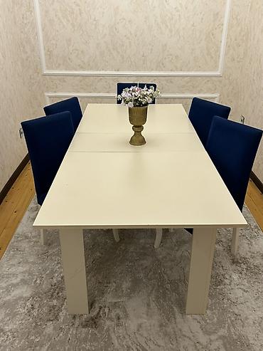 2 ci el taxt: Qonaq otağı üçün, İşlənmiş, Açılan, Dördbucaq masa, 6 stul — 2