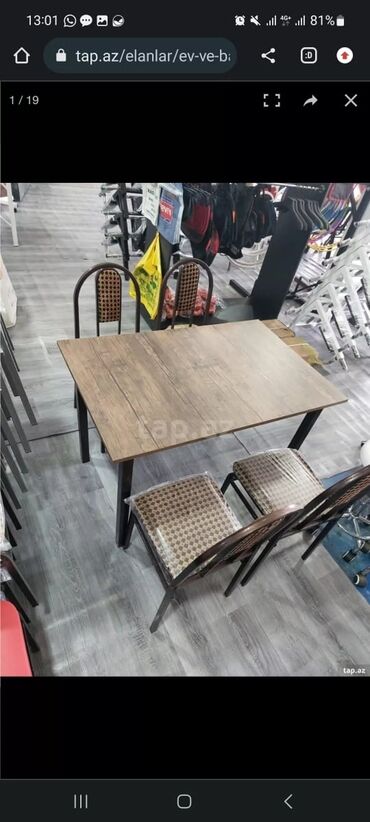 Masa və oturacaq dəstləri: Mətbəx üçün, Yeni, Açılmayan, Dördbucaq masa, 4 stul — 7