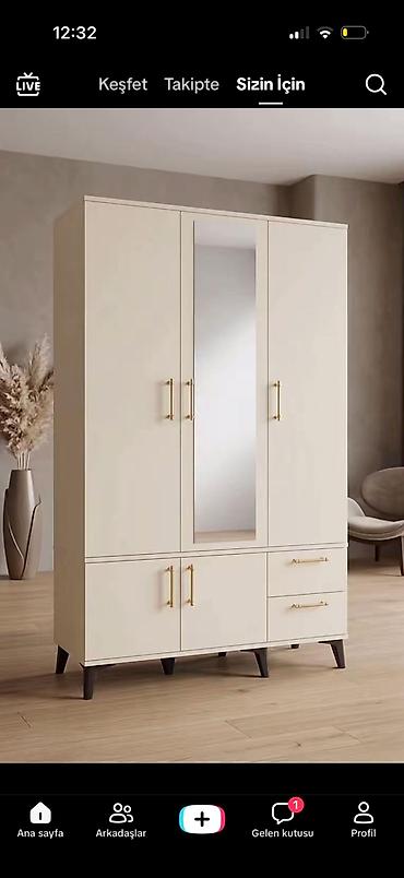 Dolablar: Yeni, 3 qapılı, Siyirməli, Bej, Açılan, Düz dolab — 1