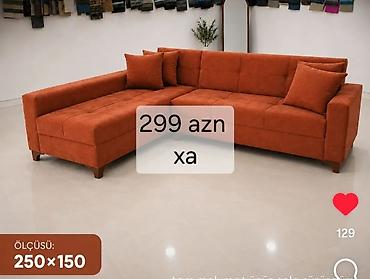 Künc divan – narıncı rəng - Ölçü: 250 × 150 sm (L‑şəkilli) -