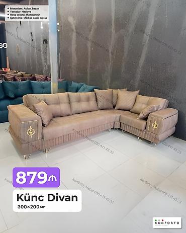 Ev və bağ: Künc divan – 300×200 sm - Mexanizm: Açılan, bazalı (yataq funksiyalı — 1