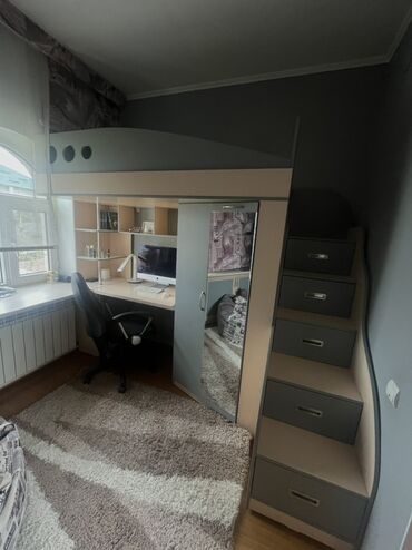 детский комплекс кровать: Детская гарнитура, Б/у, Для девочки, Для мальчика, ДСП, цвет - Серый, Самовывоз