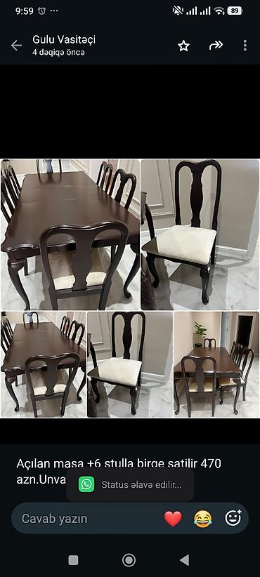 Açılan masa +6 stulla birge satilir 470 azn.Unvan Tiblisi pr (Gülü)