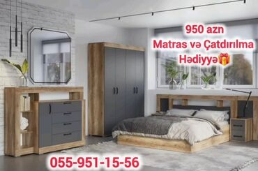 Yataq otağı dəstləri: 2 təknəfərlik çarpayı, Dolab, Komod, Termo, Azərbaycan, Yeni — 3