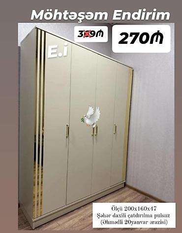 hamam kranti: Yeni, 4 qapılı, Güzgülü, Bej, Açılan, Düz dolab — 1