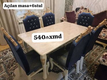 Yeni, Dördbucaq masa, 6 stul, Açılmayan masa, Mətbəx üçün, Qonaq otağı üçün