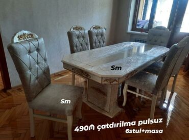 Sifarişlə masa və oturacaq dəstləri: Dördbucaq masa, Qonaq otağı üçün, Zəmanətli — 12