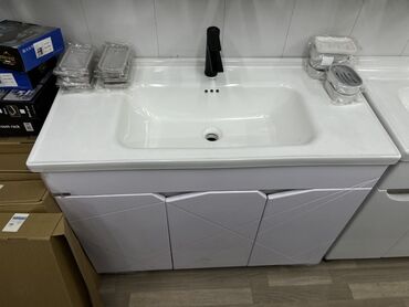 кухонный камод: Тумба для ванны, С раковиной, цвет - Белый