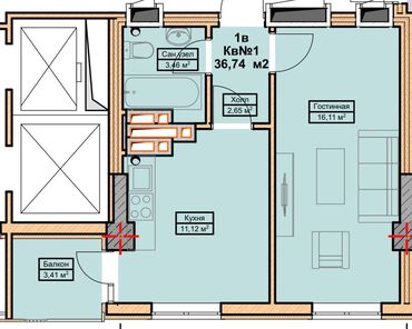 купить квартиру в рассрочку от хозяина: 1 комната, 37 м², Элитка, 7 этаж, ПСО (под самоотделку)