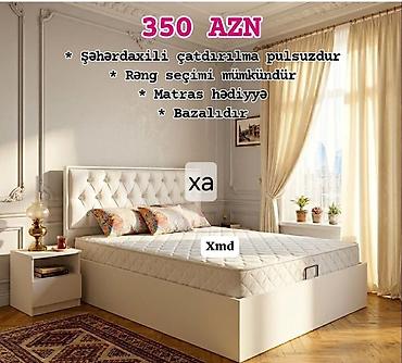 350 AZN Bazalı ikinəfərlik çarpayı dəsti: - Yumşaq, düyməli başlıq -