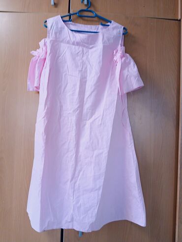 розовые купальники: Повседневное платье, Лето, Короткая модель, Хлопок, 2XL (EU 44)