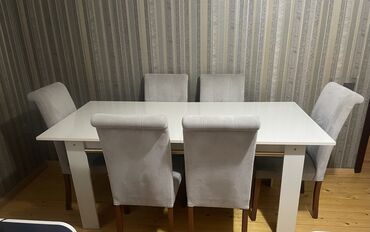 qonaq otağı masa: Qonaq otağı üçün, İşlənmiş, Açılan, Dördbucaq masa, 6 stul, Türkiyə