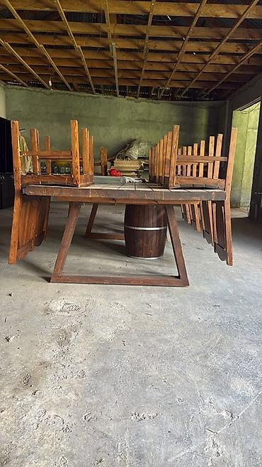 taxta stol stul: Rustik kafe/restoran mebel dəsti Boyuk Taxta stol ve 8 eded taxta — 1