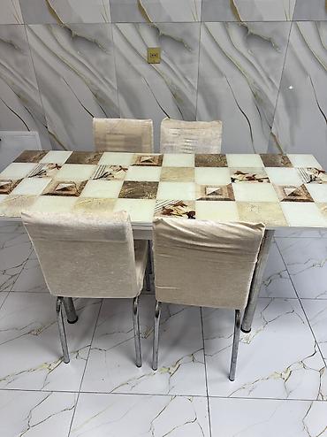 yazi stollari: Mətbəx üçün, İşlənmiş, Açılan, Dördbucaq masa, 4 stul — 2